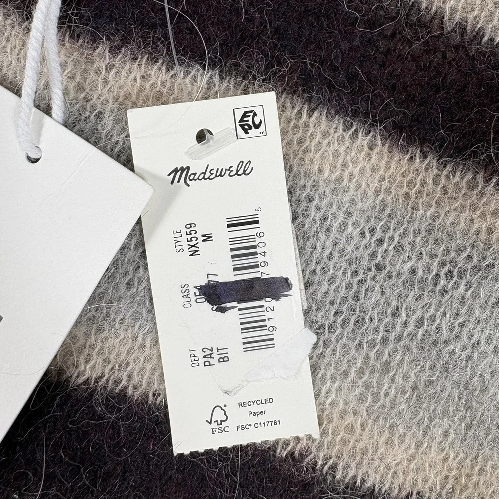 New Madewell Women's Oversized Alpaca Italian Yarn Blend Striped Sweater Medium